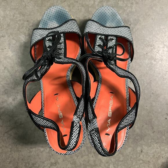 Via Spiga (9) Kassiana Black Leather Espadrille Platform Wedge Heel Sandal Shoes - Picture 6 of 10